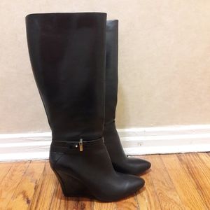 NWOT Ann Taylor Finley wedge boots black leather
